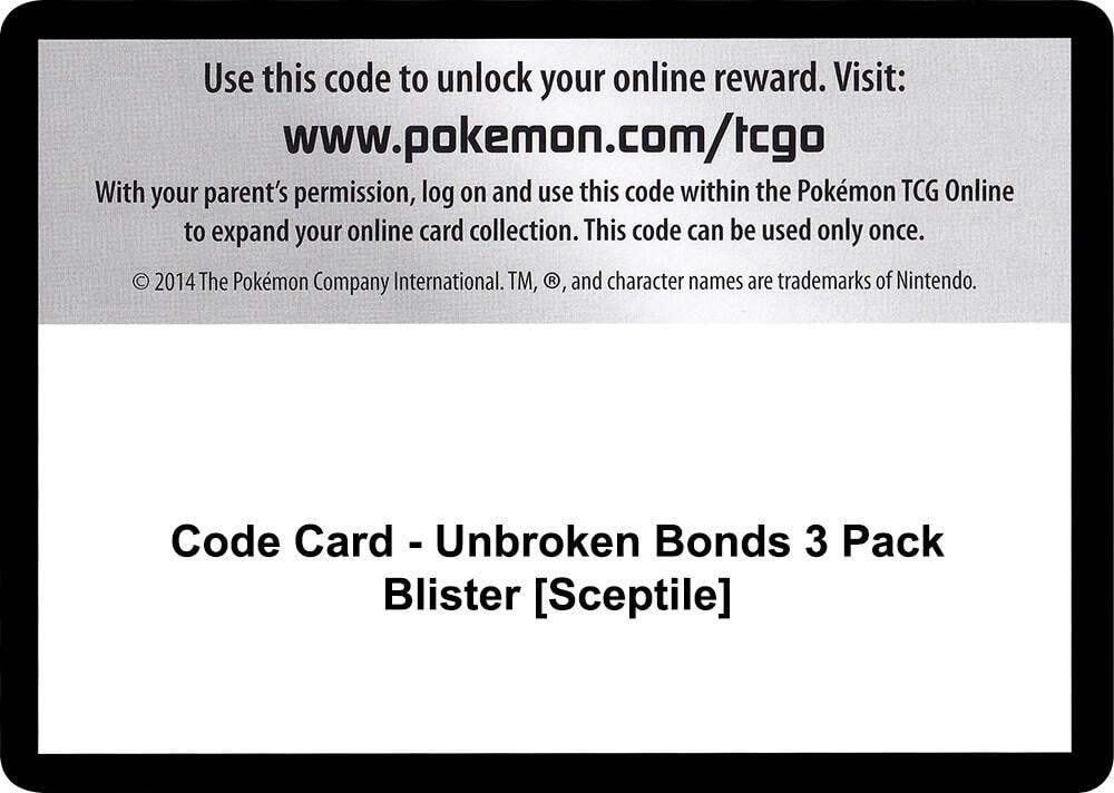 Code Card Unbroken Bonds 3 Pack Blister Sceptile