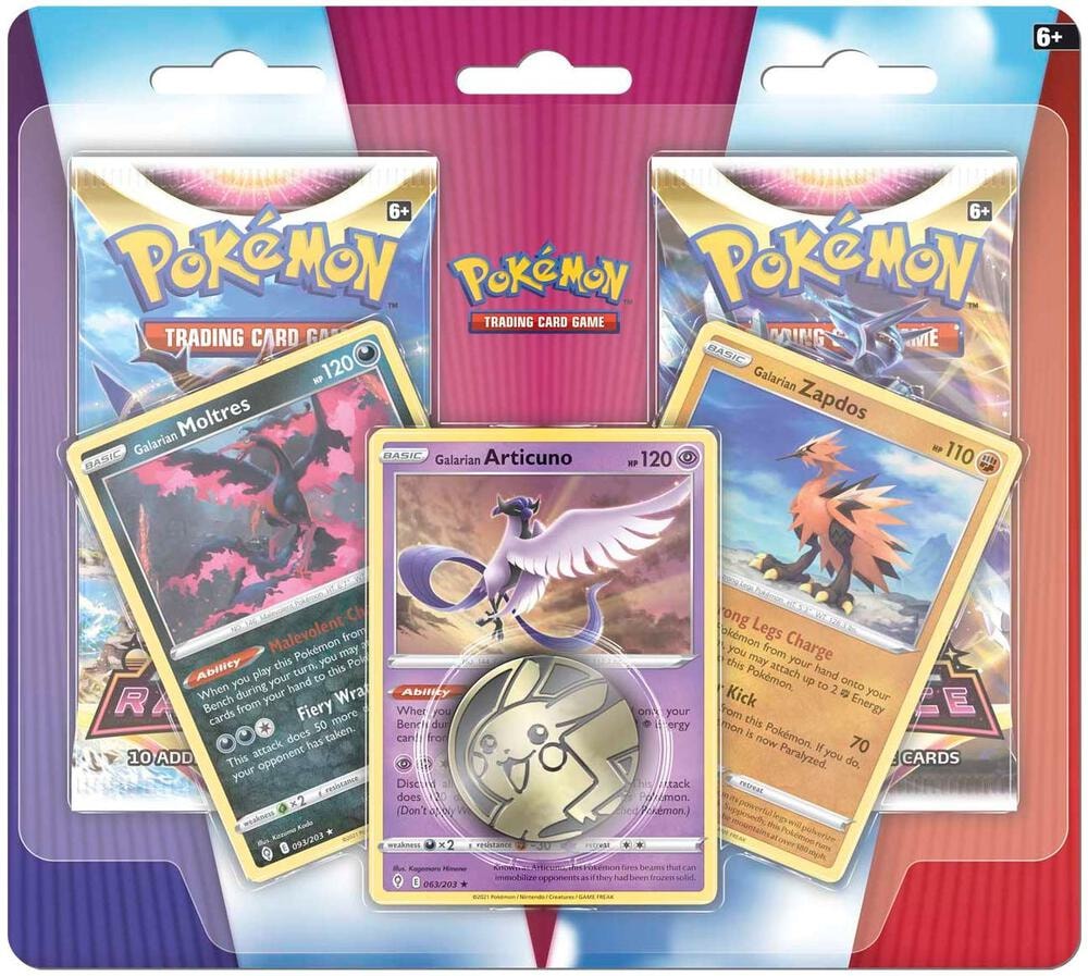 Enhanced 2 Pack Blister Pack Galarian Articuno Galarian Zapdos and Galarian Moltres