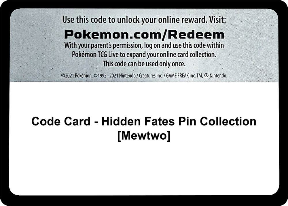 Code Card Hidden Fates Pin Collection Mewtwo