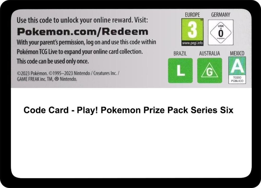 Code Card Play Pokemon Prize Pack Series Six
