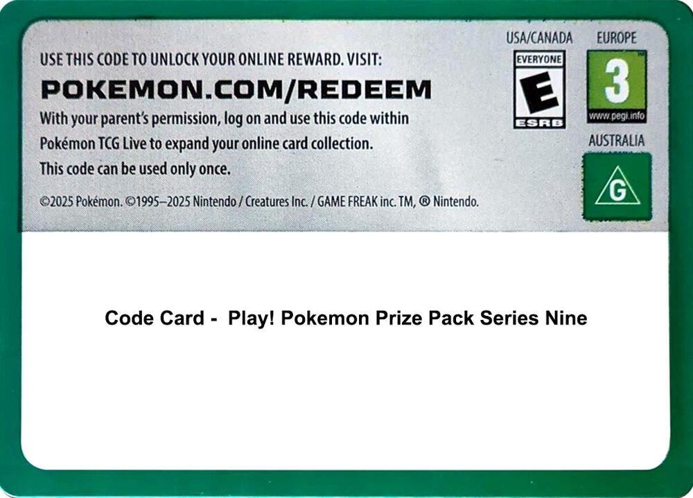 Code Card Play Pokemon Prize Pack Series Nine