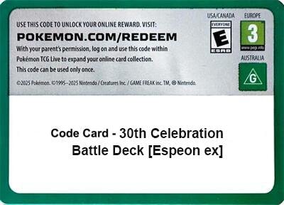 Code Card 30th Celebration Battle Deck Espeon ex